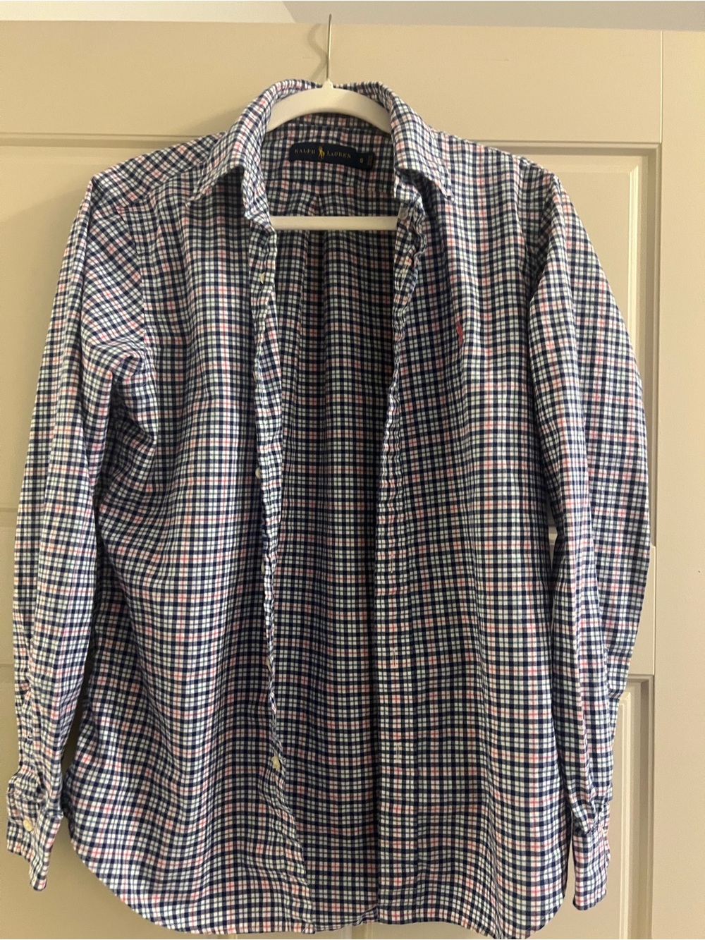 Ralph Lauren Slim Plaid Button-Down Shirt - Navy, Red & White